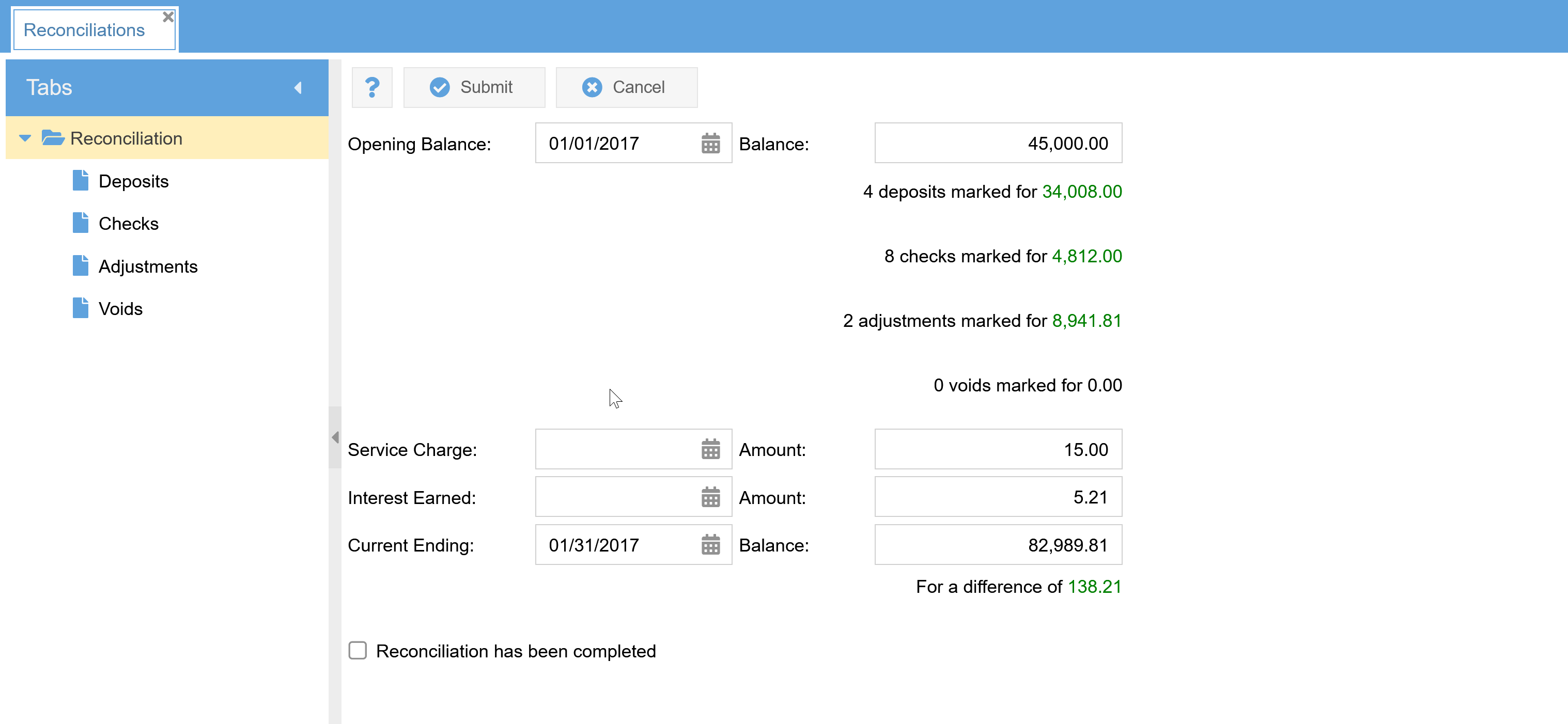 online bank reconciliation